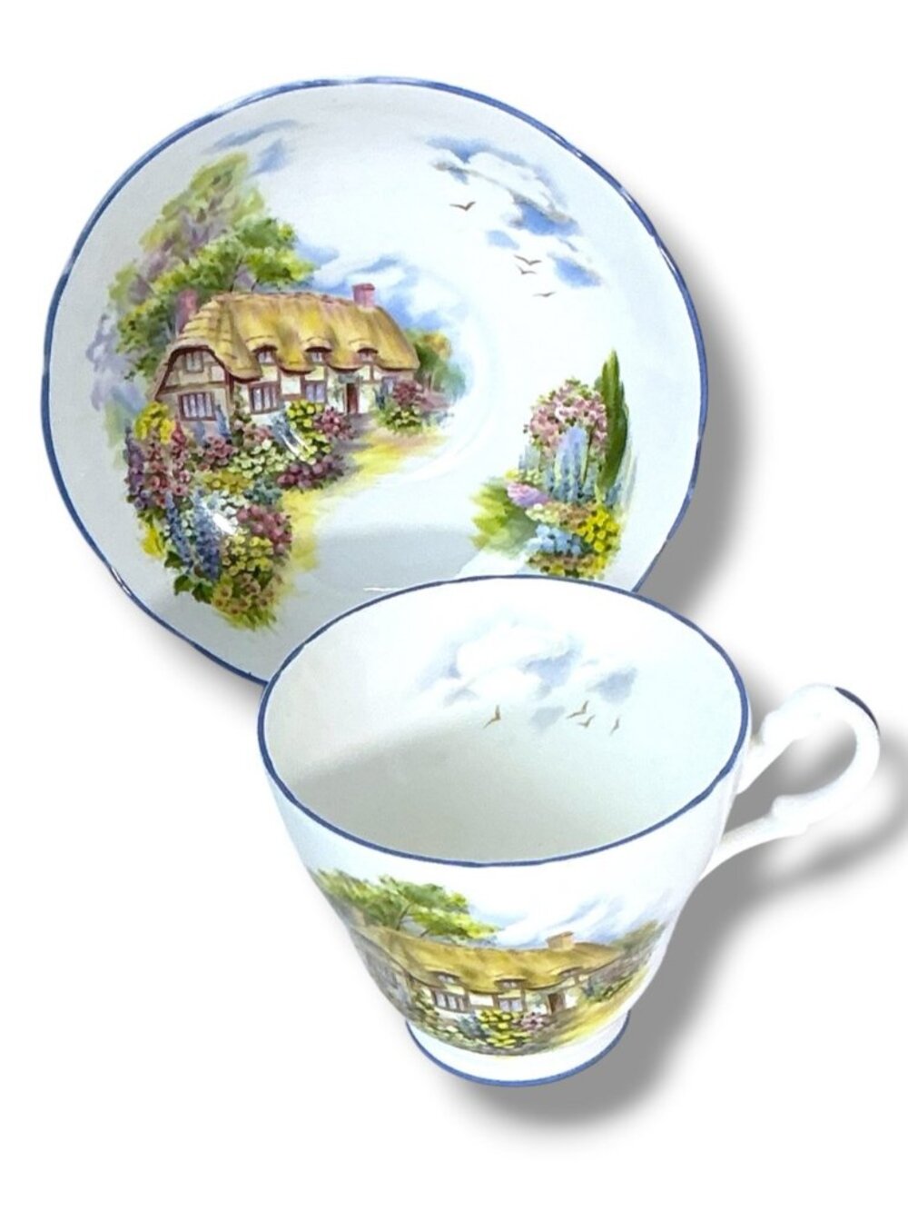 Regency English Bone China Teacup Saucer Scenic Cottage Vintage 1960’s - Picture 6 of 16